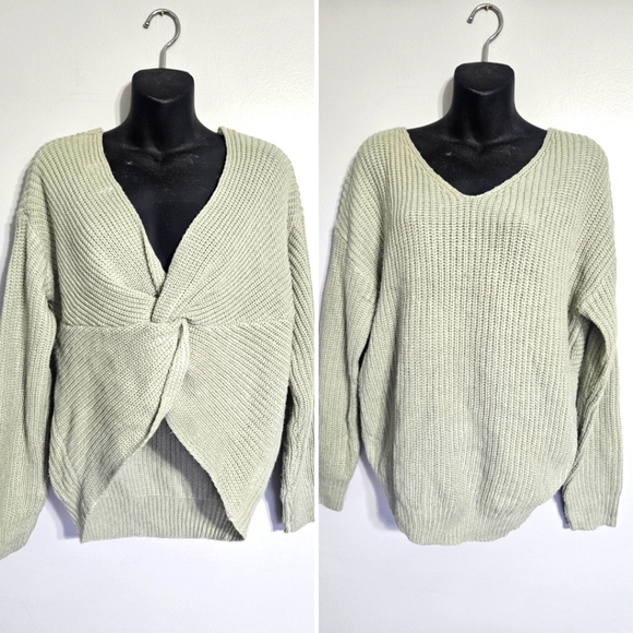 Maverick the collection light green twist back sweater reversible medium M - Picture 1 of 9